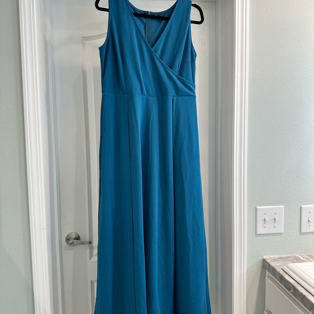 Teal formal gown with side slits